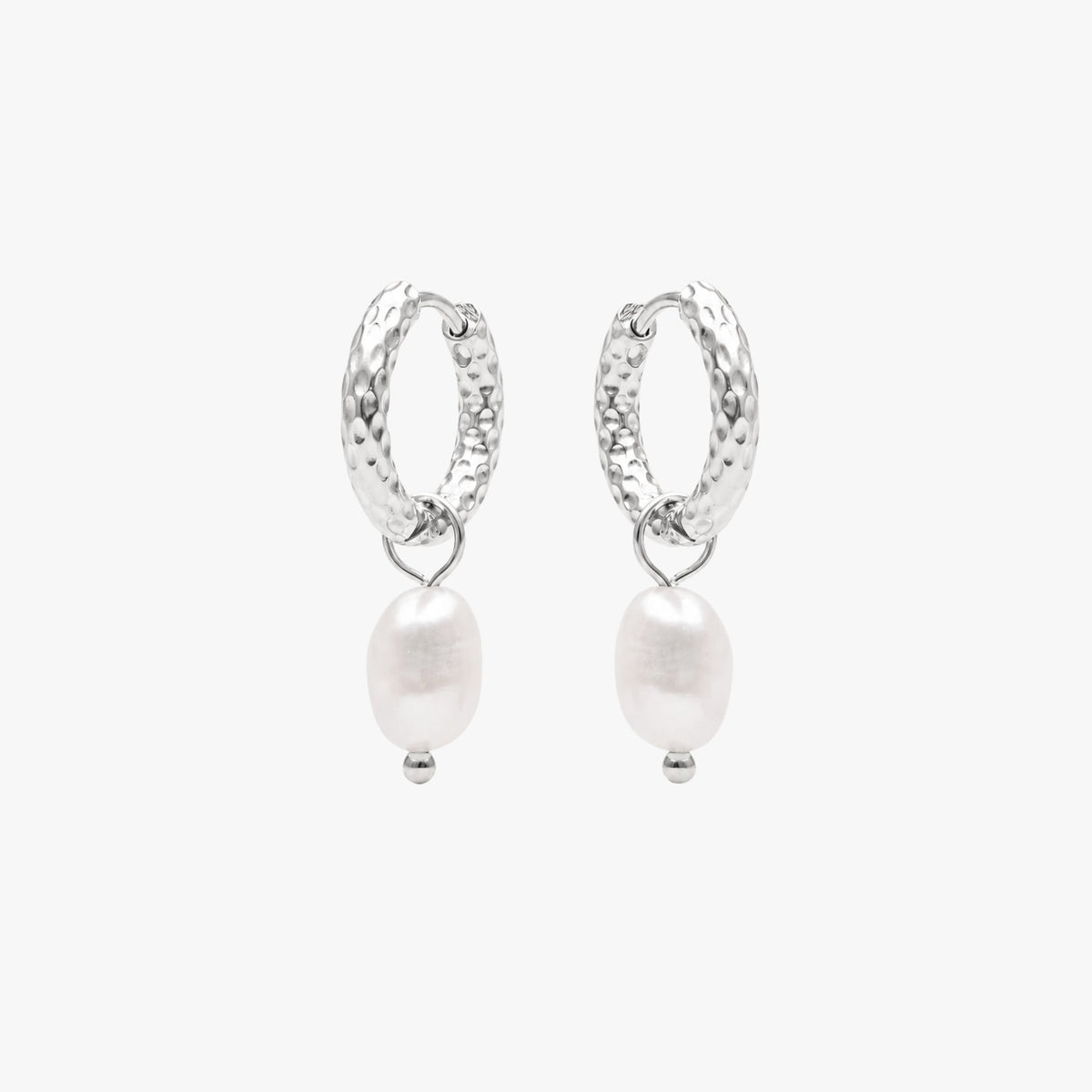 Hammered Pearl Hoop Earrings